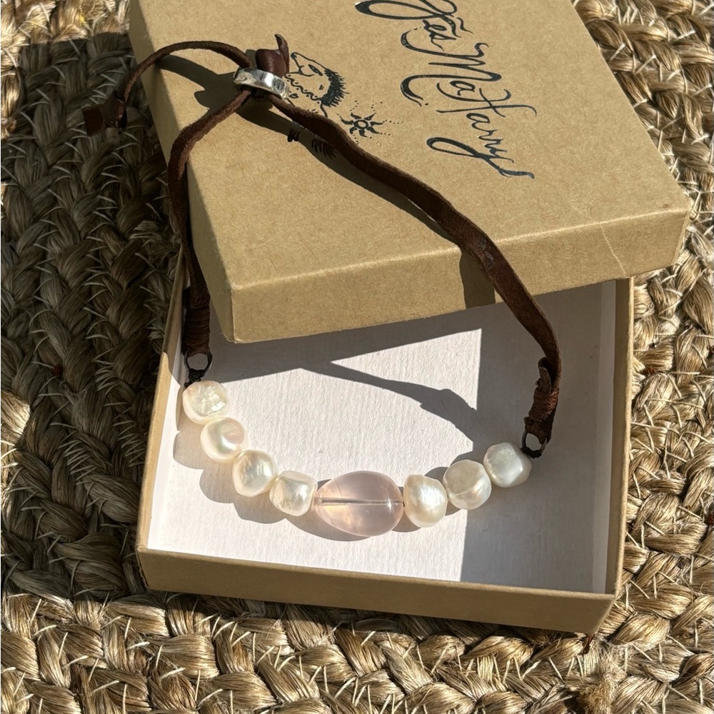 Jes MaHarry Pearl & Quartz Leather Bracelet